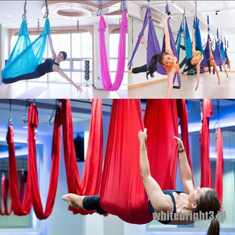 Set Hammock Bahan Sutra Warna Putih Anti Gravitasi Untuk Fitness / Yoga