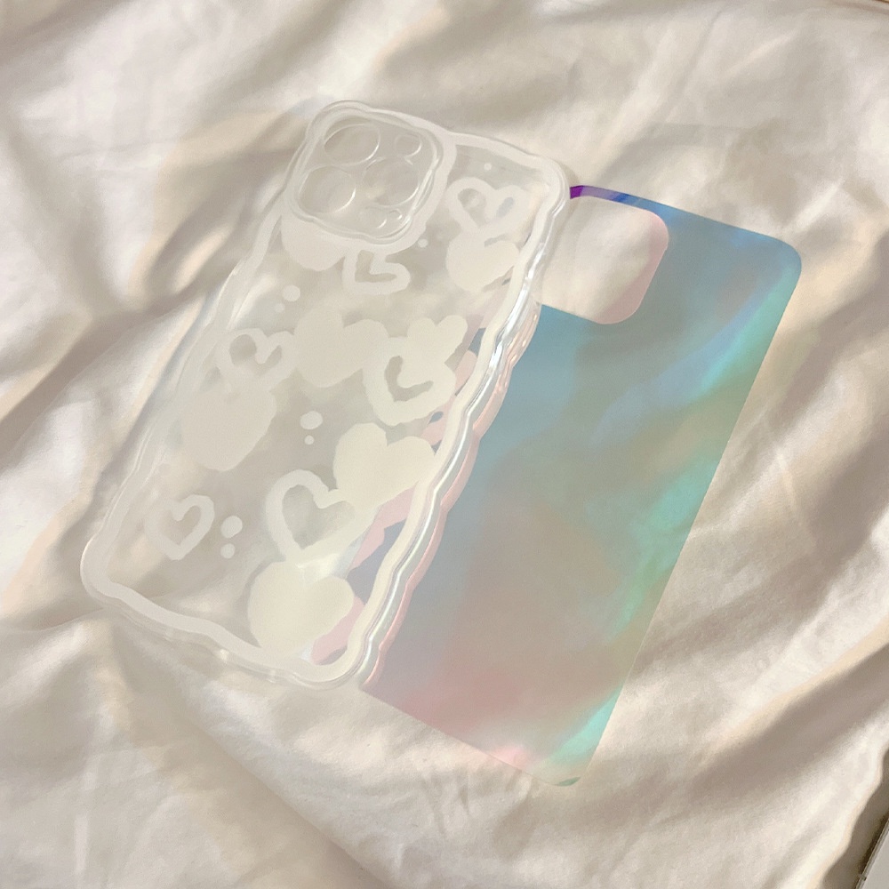 Case Transparan Motif Hati Putih Dengan Laser Card Untuk Iphone 11 8 7 Plus SE2 XS XR 12 13 Mini PRO MAX