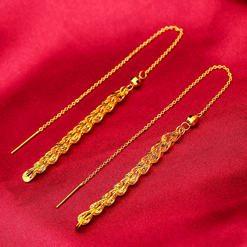 Anting Rumbai Lapis Emas Emas Asli Kadar 375Desain Ekor Phoenix Gaya Korea