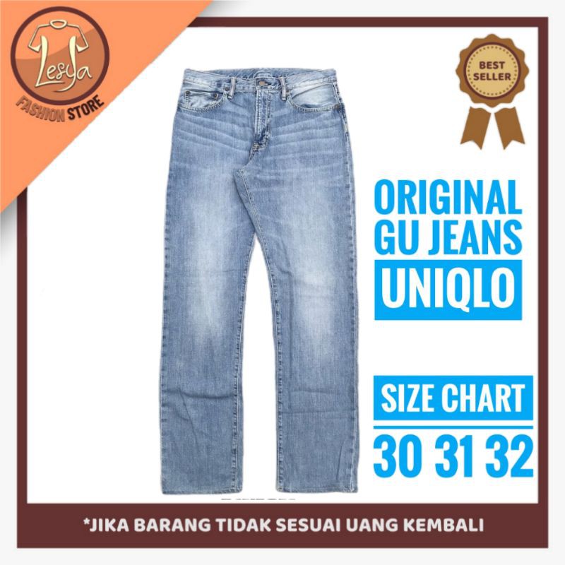  CELANA  PRIA  GU JEANS BY UNIQLO  SLIM STRAIGHT BLUE WASH 