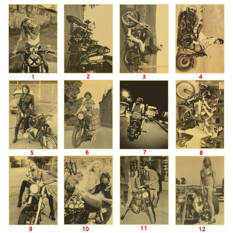 Vintage Sexy woman punk  poster Motorcycle Retro kraft paper Poster home bar Decorative wall sticker