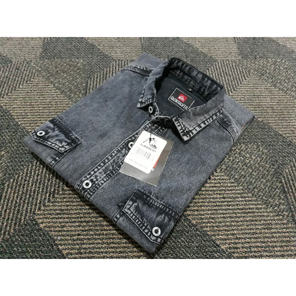 Baju Kemeja Jeans Lengan Panjang  Denim Warna Dark Black Terbaru High Quality Kemeja