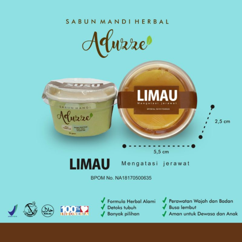 SABUN ADUZZE LIMAUHILANGKAN BRUNTUSAN, JERAWAT WAJAH&BADAN HERBAL BPOM