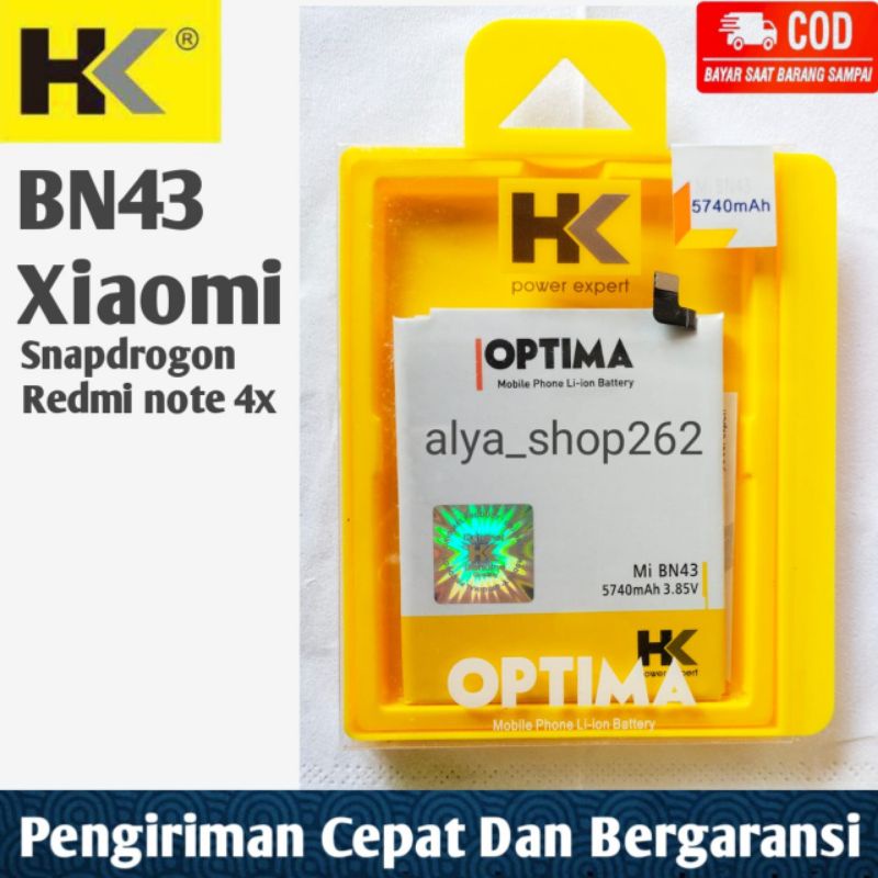 Batre Hk Hologram Xiaomi BN43 Snapdragon Redmi note 4x Baterai Battery DOUBLE POWER