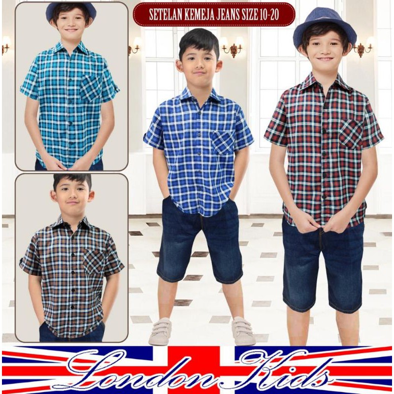Setelan London Kids 2in1 Hem Kemeja Jeans Pendek size 7-10 tahun