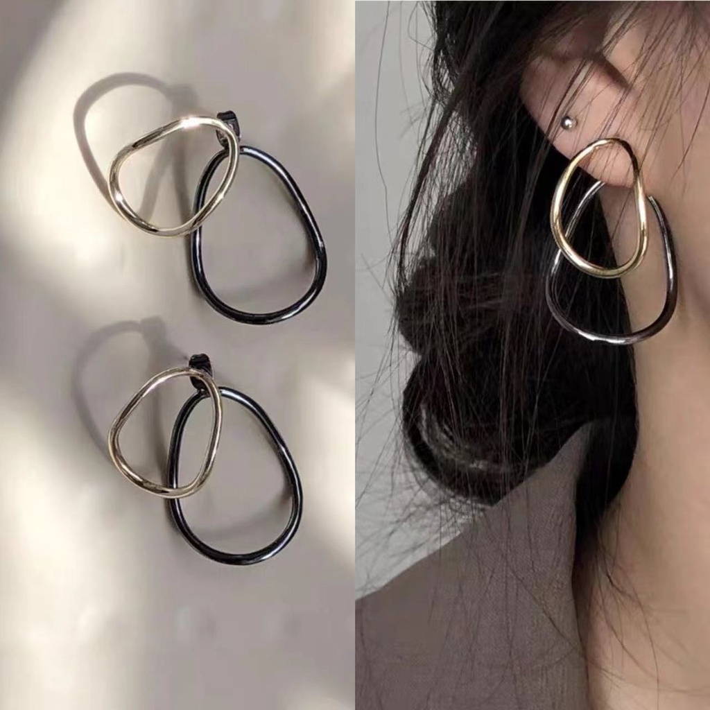 Anting Gantung Model Tetesan Air Oval Dua Lapis Untuk Wanita