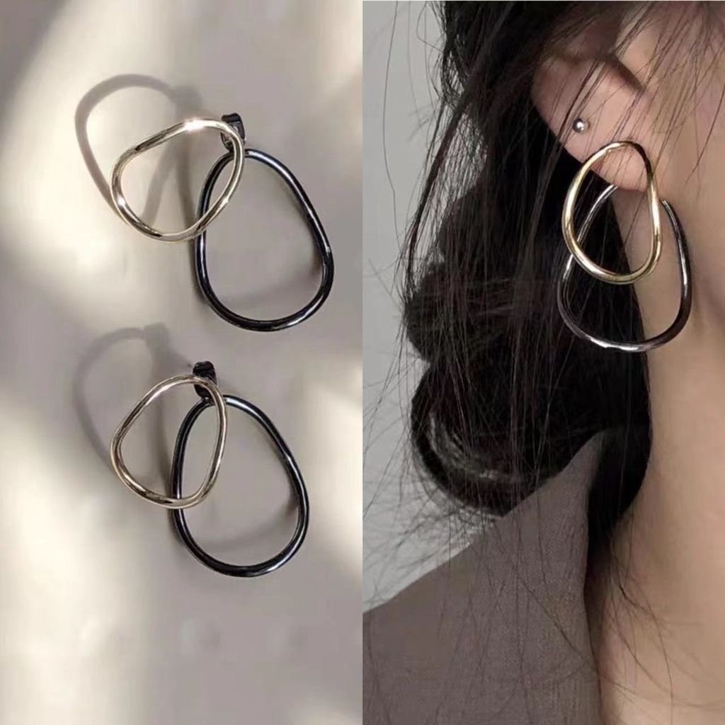 Anting Gantung Model Tetesan Air Oval Dua Lapis Untuk Wanita