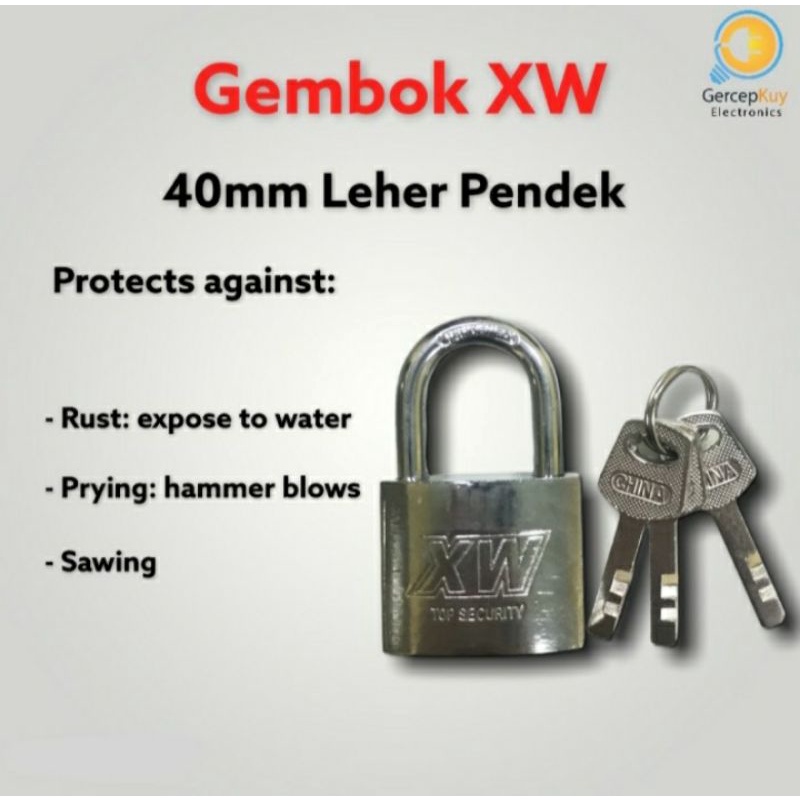 Gembok XW 40mm Leher Pendek + 3 Kunci