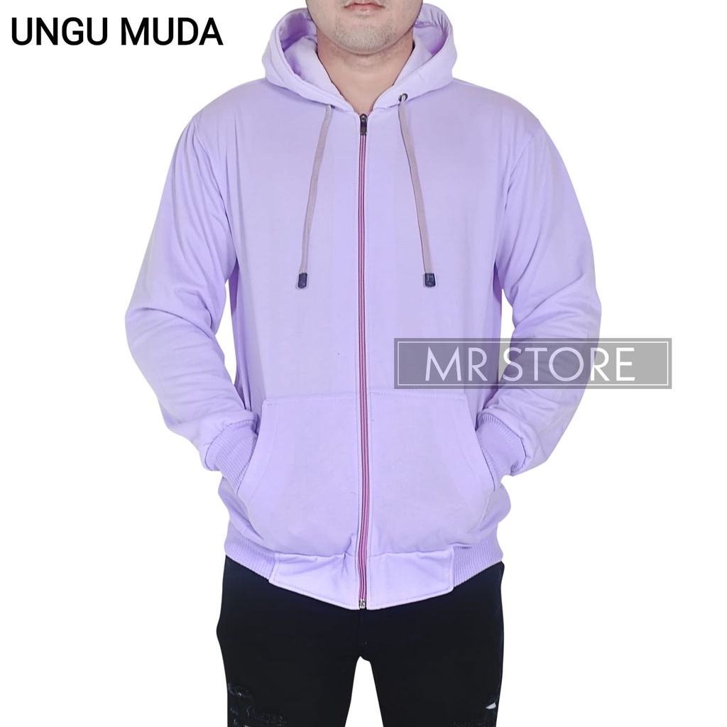 L,XL,XXL Jaket zipper hoodie polos hitam mr store-UNGU MUDA