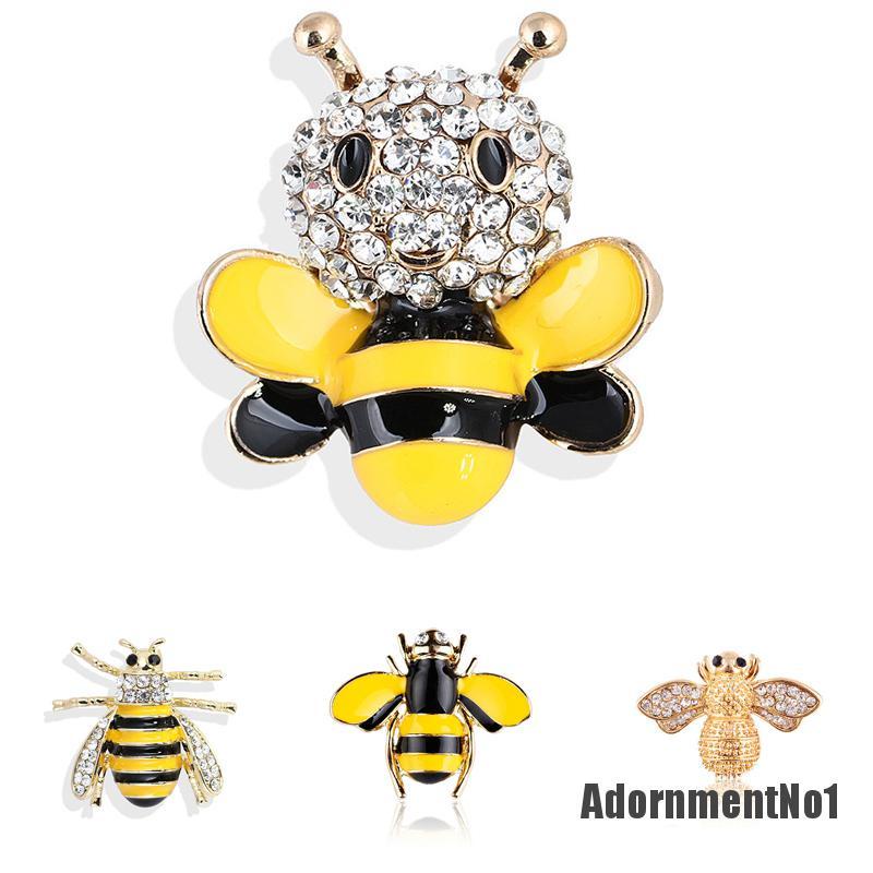 (Adornmentno1) Bros Pin Enamel Desain Lebah Bumblebee Hias Kristal