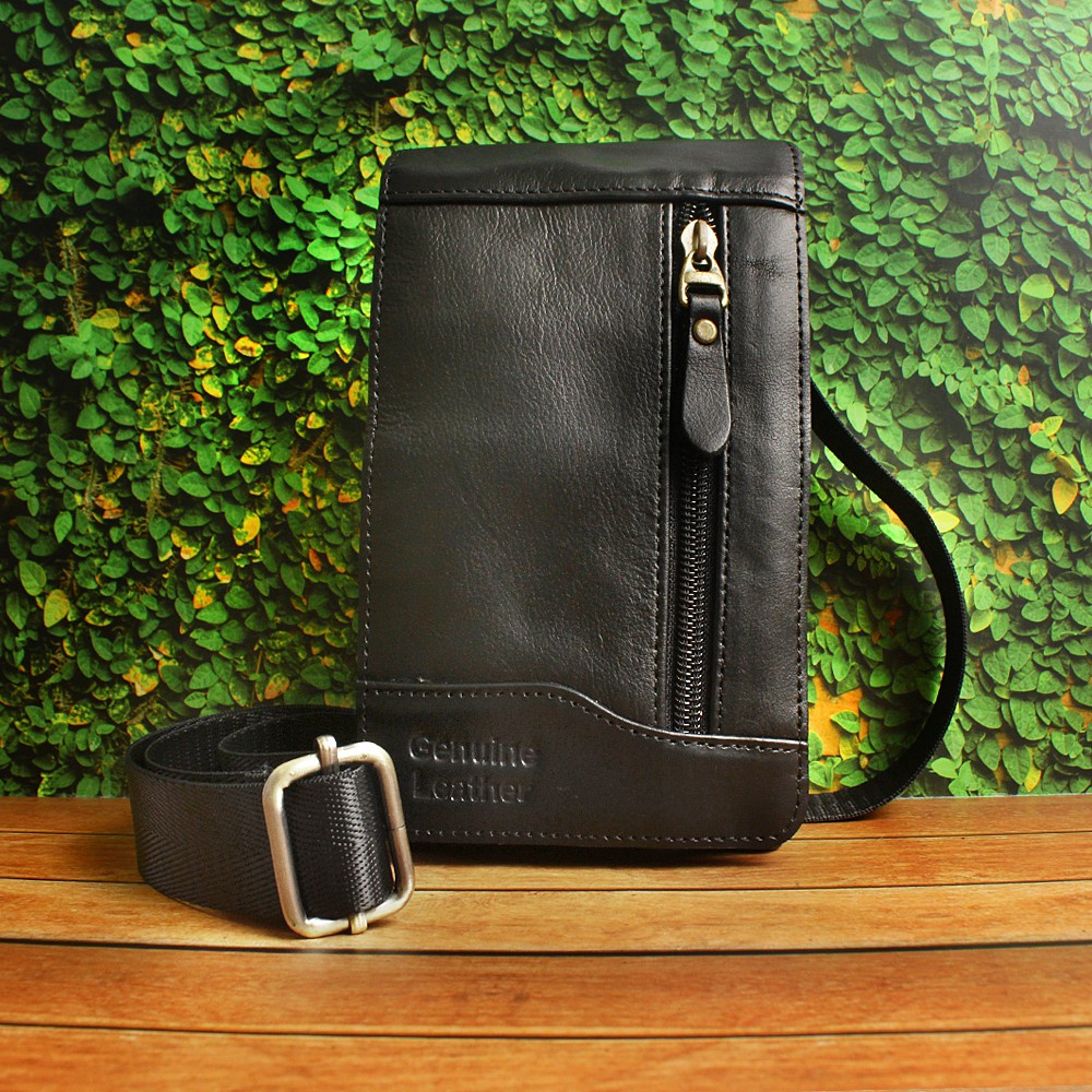 WaistBag Pria Double Triple = Gantung + Tas Pinggang Gadget HP KULIT SAPI ASLI  P021K