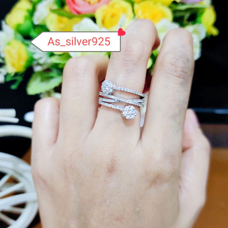 CINCIN PERAK ANEKA MODEL LILIT SUSUN ASLI SILVER 925 LAPIS MAS PUTIH - CC RING WANITA