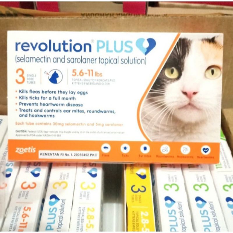 (1 box = isi 3 tube) revolution plus cat 5.6-11 lbs - obat tetes kutu kucing adult