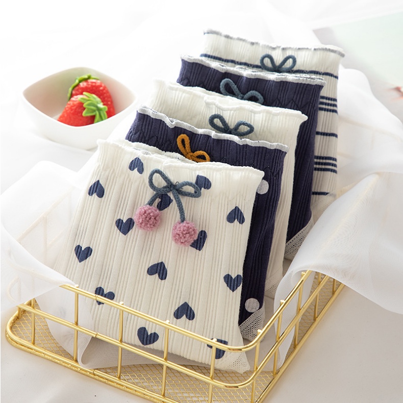 ❤ MIMI ❤ Celana Dalam CD Wanita Motif Pom Pom Polka Navy White Import Murah