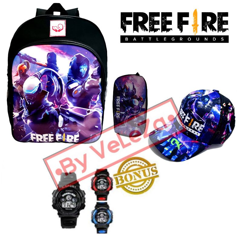 Tas anak ransel karakter game free firee gratis waistbag topi jam tangan tempat pinsil - tas anak