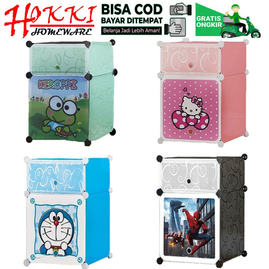 Lemari Plastik Lemari Portable Lemari sisi ranjang Mini 2 Susun Import