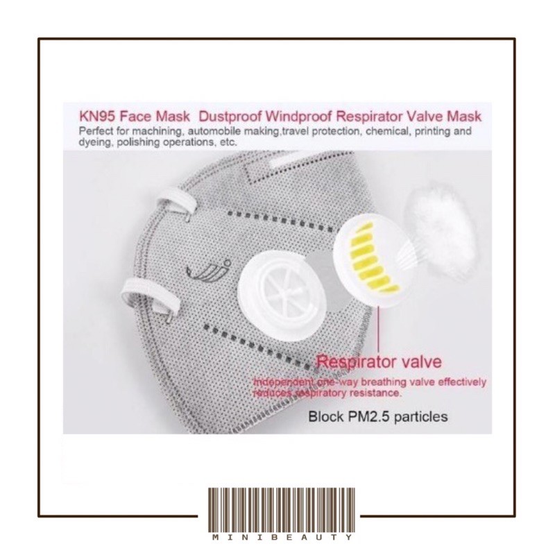 masker KN95 valve respirator grey sertifikasi FDA KN95 50”y protective mask with valve berwarna