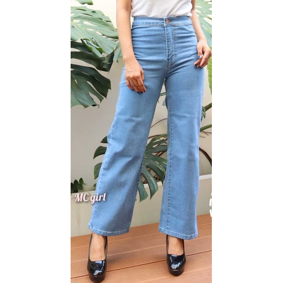 ( Size 27 - 34 ) MC girl - Kulot Highwaist Jeans  Warna Biru Muda Wanita / Celana Jeans High Waist Kulot Panjang Stret / Celana Jeans Pinggang Tinggi Kaki Lebar