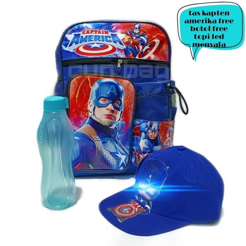 Tas ransel sekolah anak gratis botol minum dan topi led