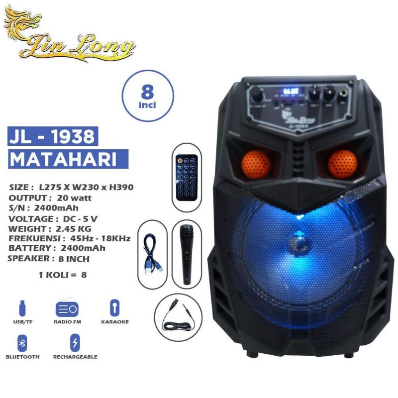 Speaker bluetooth karaoke 8,5 inch x bass radio fm LED extra bass Best Qualiity cas rechargeable super bass speaker jinlong Termurah