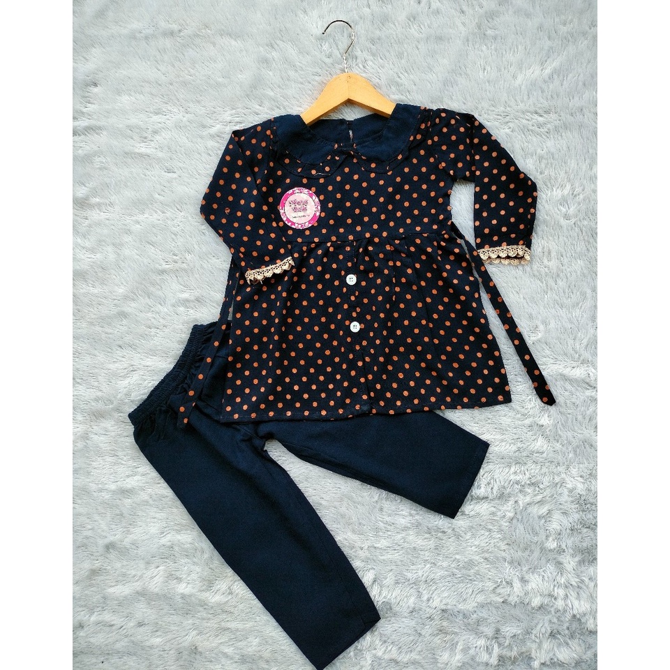 SET TUNIK ANAK MUSLIM USIA 7-8 TAHUN MOTIF POLKADOT PAKAIAN ANAK PEREMPUAN