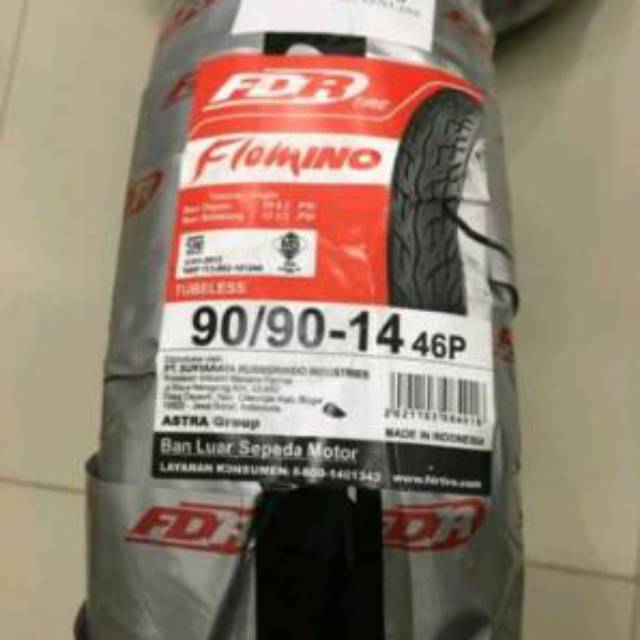 Ban tubeless FDR tipe Flemino 90/90-14 Free Pentil for vario 125/110/150/beat esp/pop/street/cbs/iss/mio J/genio/spacy f1/karbu/scopy karbu/f1/soul gt 125/x-ride/fino