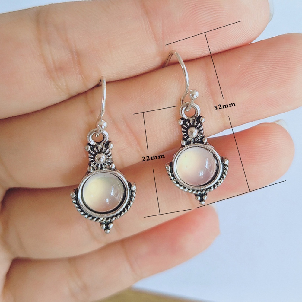 Hu Hu Hu Hu Hu Alat Bantu Pasang Kacamata♡ Anting Kait Gantung Wanita Desain Bulat Hollow Hias Moonstone Imitasi Gaya Vintage Untuk Hadiah