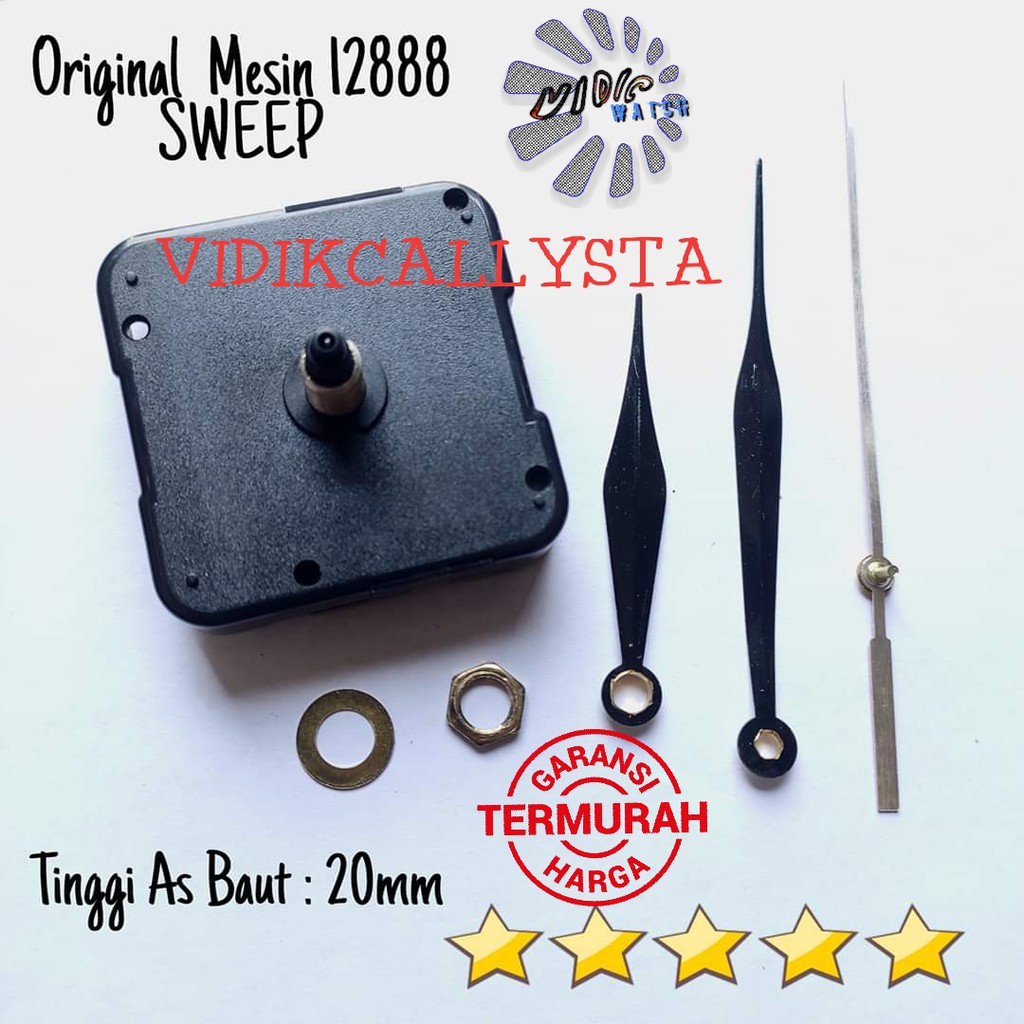 Original Mesin Jam Dinding 12888 Sweep Movement Hemat Batrei 20mm