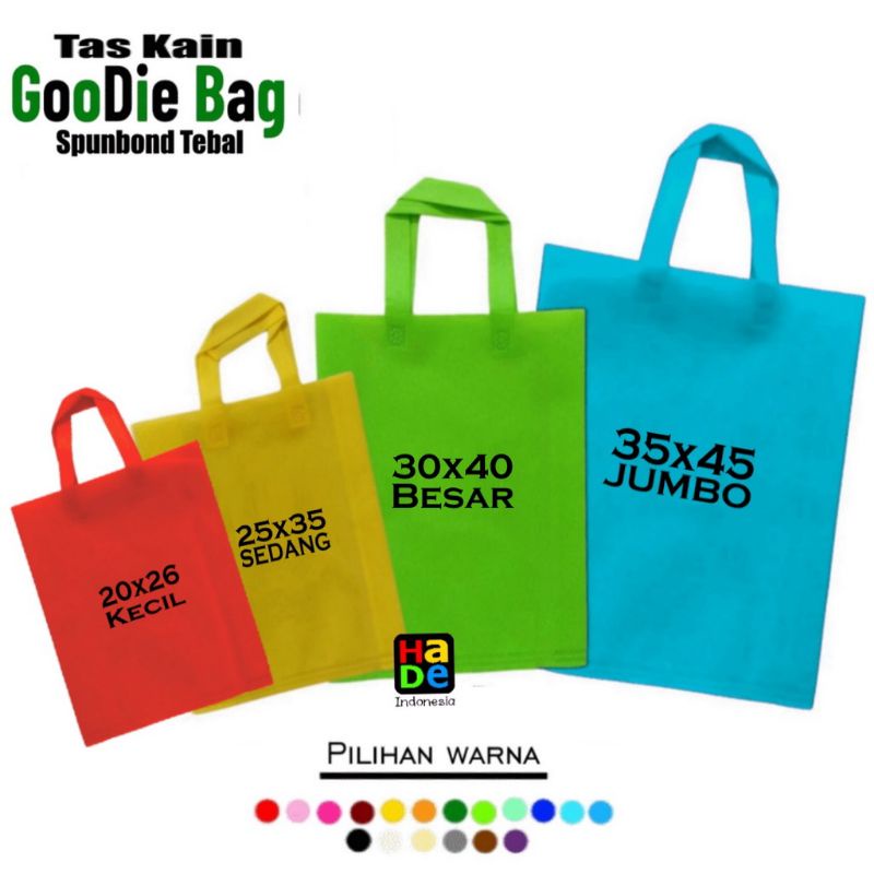 

[ ] HLS "Handle Lipat Samping" Tas Kain Spunbond Goodie Bag Tali Ukuran Jumbo, Besar / Kecil S/M/L/XL