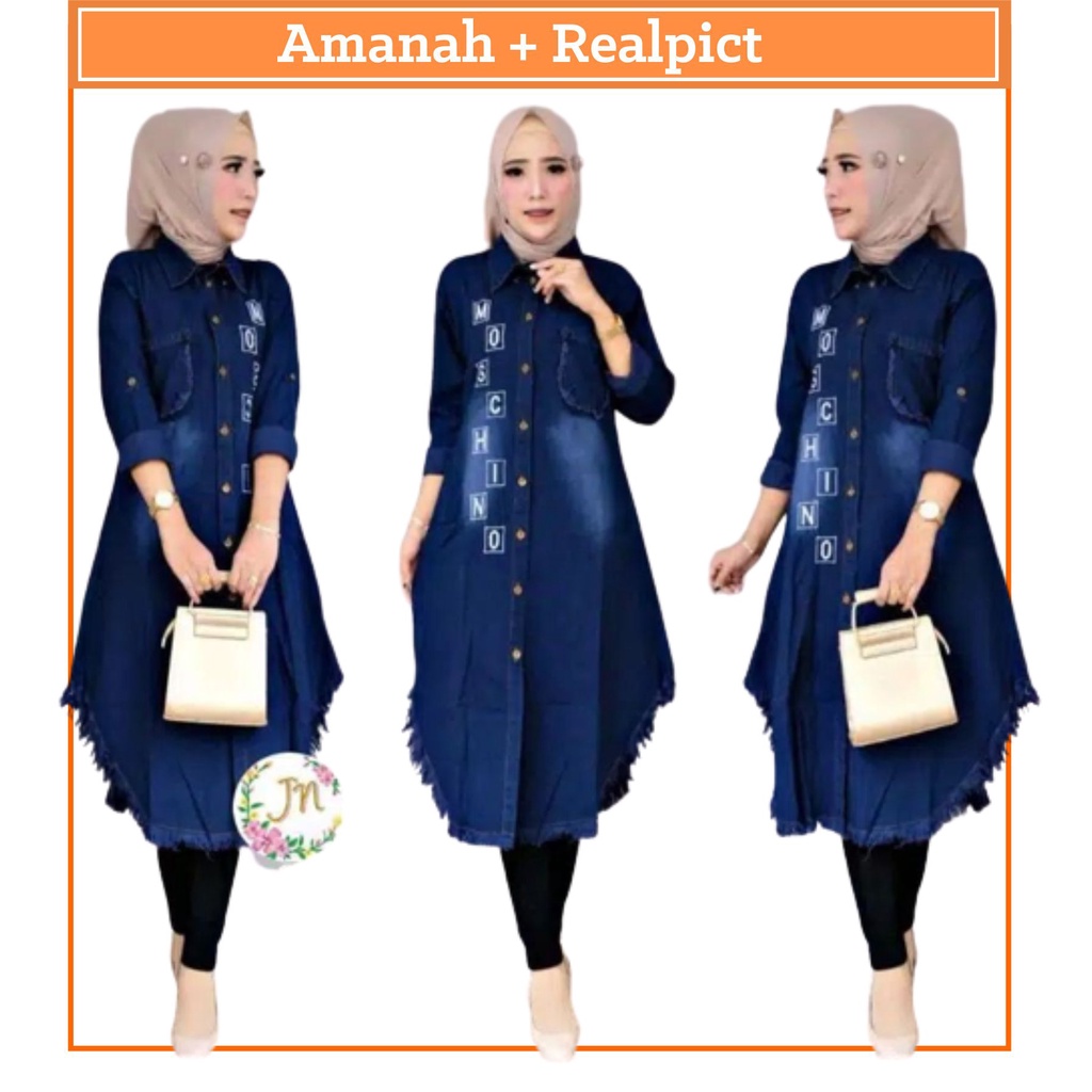 Tunik Jeans Wanita Terbaru Kekinian Jumbo LD120 Mochi Mocci Moshi Busui Friendly Long Tunik Dawnella