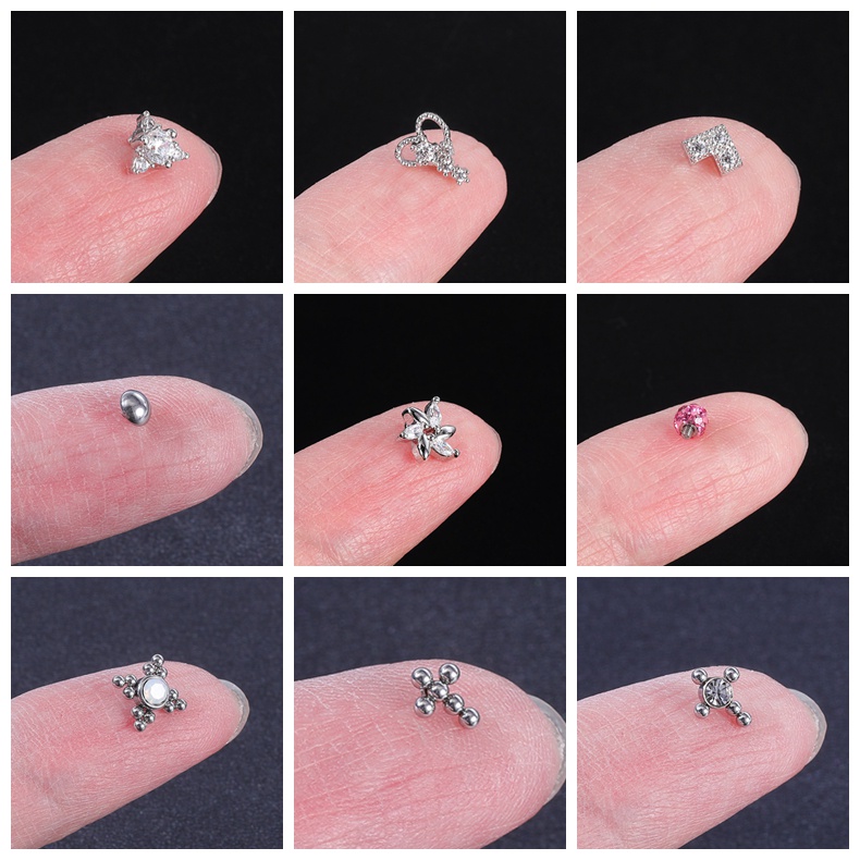 1 Set Tindik Bahan Baja Kristal Mikro Dermal Opal Ukuran 2.5 / 3 / 4mm Untuk Kulit