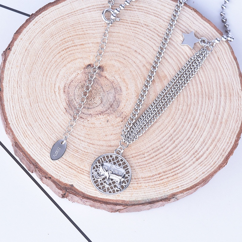 [Ready Stock]Fashion Personality Plated S925 Silver Elephant round Necklace