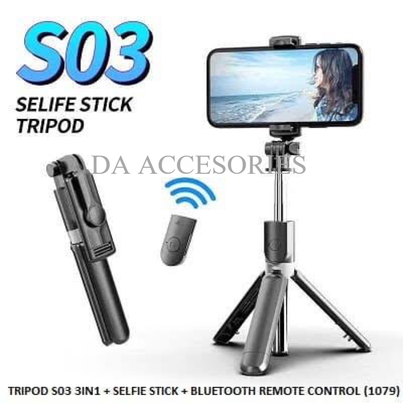 tongsis S-03 3in1 remote selfie stick tripod 360 tongsis tripod tomsis bluetooth portable tripod S03