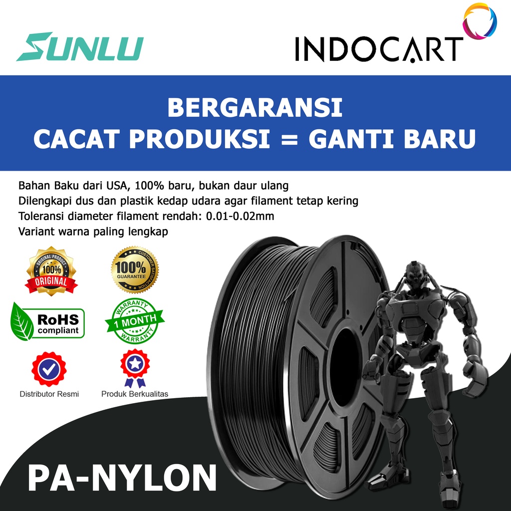 INDOCART Tinta Filamen 3D Printer Filament SUNLU PA/NYLON 1kg