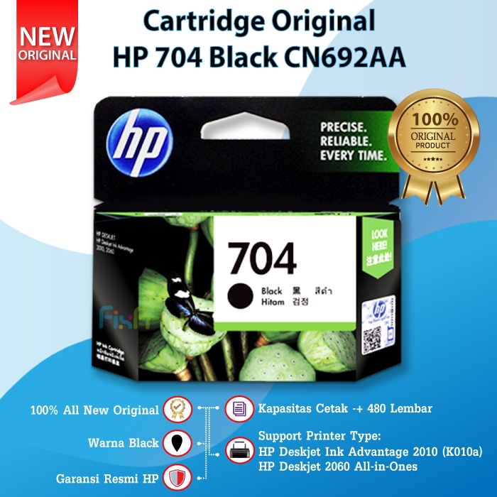 Cartridge Original HP 704 Black CN692AA  Tinta Printer HP Deskjet Ink Advantage 2010 Murah