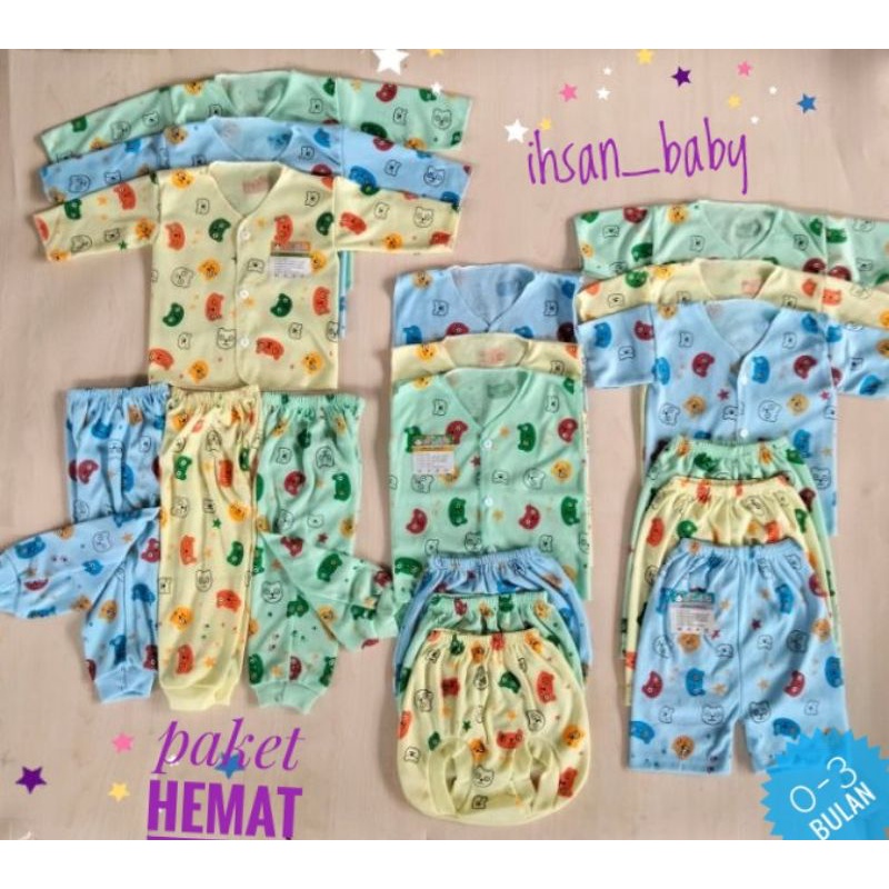 PAKET HEMAT BAJU DAN CELANA BAYI BARU LAHIR MOTIF BABY BEAR 18 pcs(9 stel)