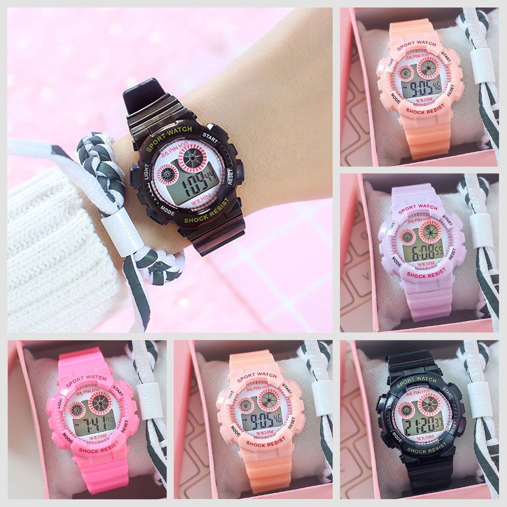 Jam Tangan Rubber Dial Bulat Digital Untuk Wanita Sport Korean Style Fashion