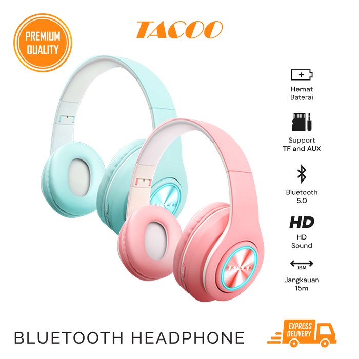 TACOO Bluetooth Headphone Inpods Macaron 5.0 LED Wireless