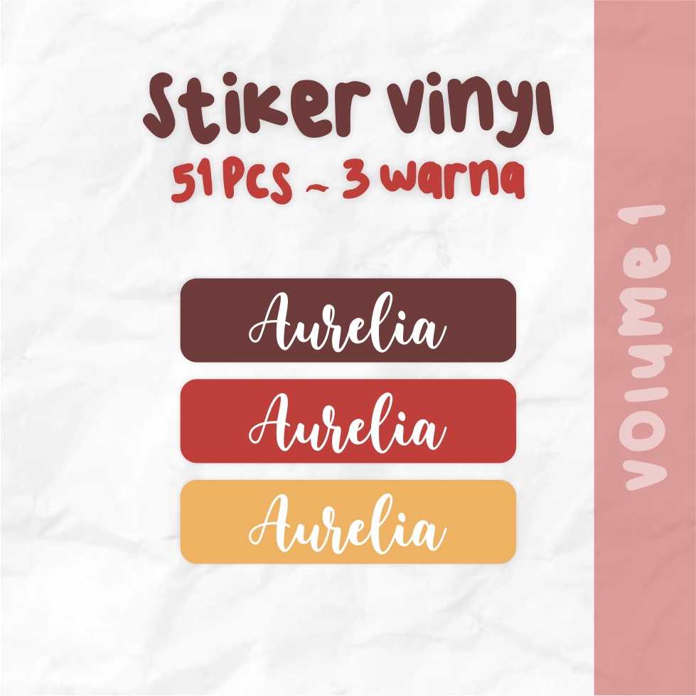 

Stiker Label Nama // Stiker Buku // Waterproof // Murah cutting kotak Isi up to 51 pcs/set // 3 warna // vol.1 // Waterproof // BLUESTIKER VINYL