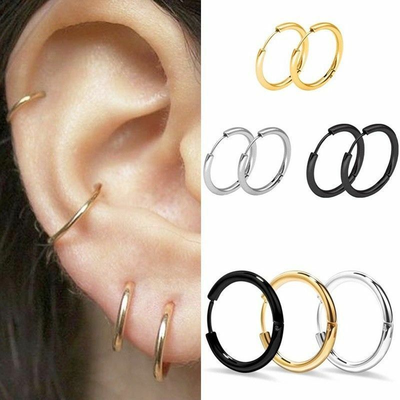 We Flower 3 Pairs/Set s925 Silver Unisex Punk Small Hoop Earrings Women Men Fashion Ear Jewelry