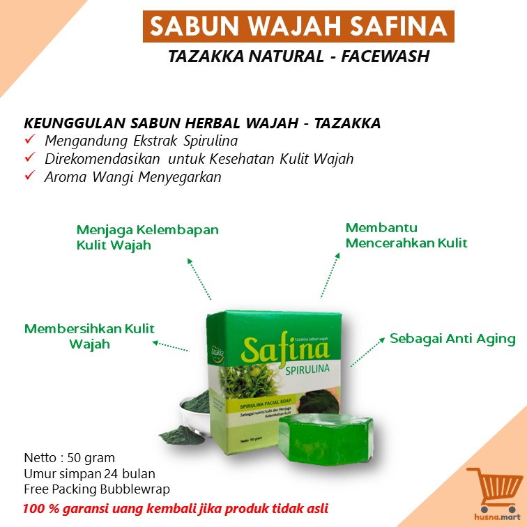 Sabun Wajah Ekstrak Spirulina - SAFINA - Pembersih Muka Herbal Tazakka 50 gr Facial Wash