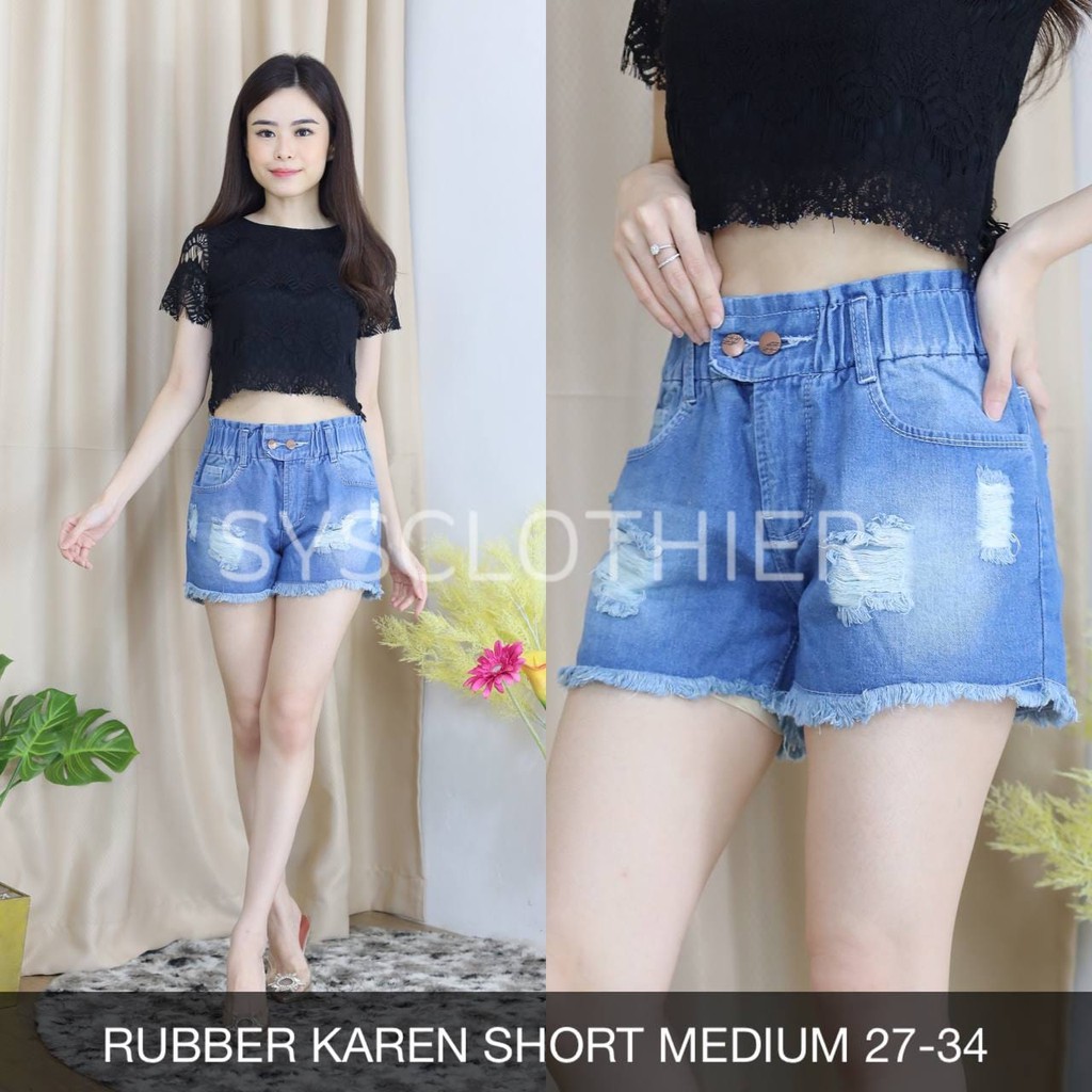 CELANA JEANS WANITA RUBBER KAREN SHORT