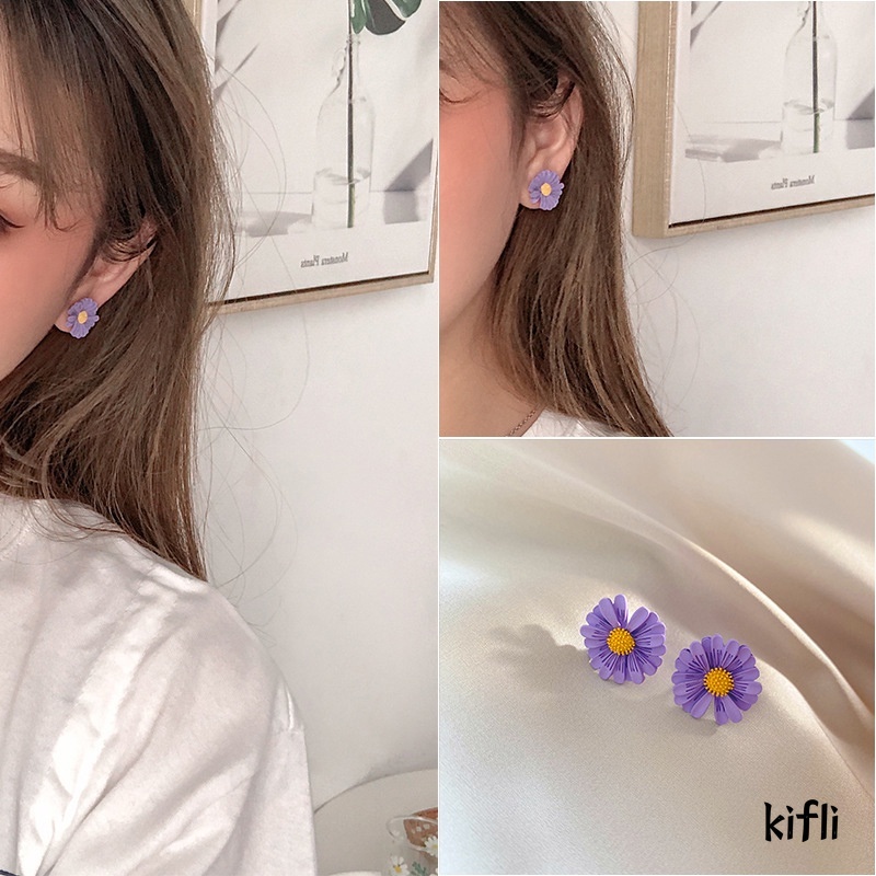 2Pcs Anting,Bunga Daisy Ungu Yang Indah,Hadiah Aksesoris Fashion,Anak Perempuan