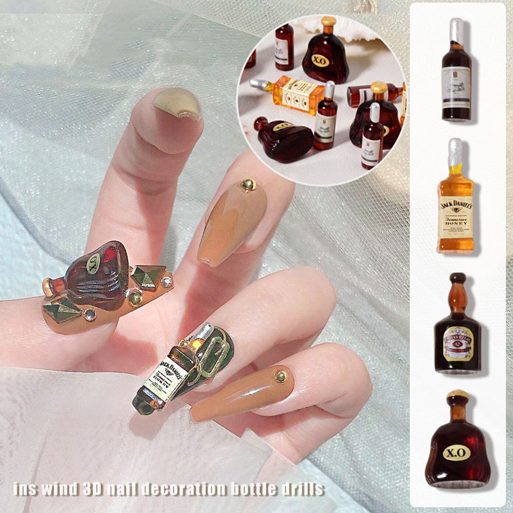 Mxbeauty Ornamen Perhiasan Bentuk Botol Anggur Merah Gaya Retro Untuk Dekorasi Nail Art