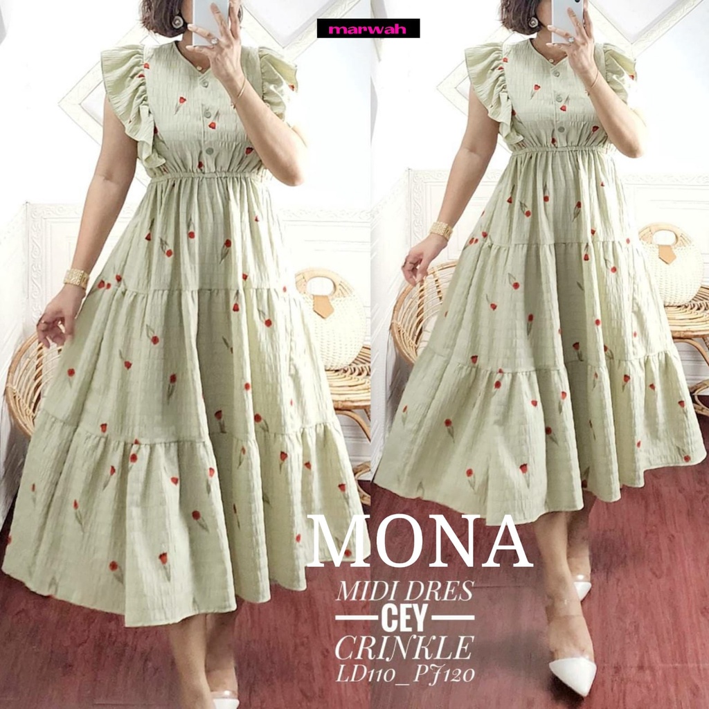 MONA MIDI DRESS CRINKLE MOTIF RUFFLE ORI  MARWAH