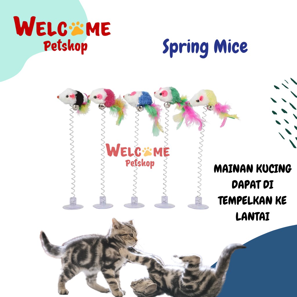 Spring Mice Mainan Kucing Motif Tikus Dop Karet Goyang Cat Toy