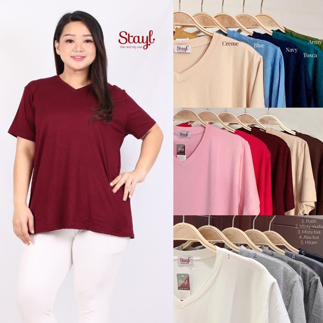 Daily Basic Vneck JUMBO fit to L - 3XL Atasan wanita kaos