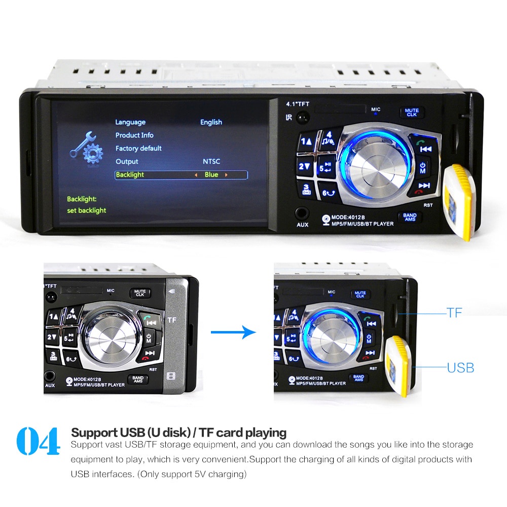 AMPrime Tape Audio Mobil Media Player LCD 4.1 Inch plus kamera parkir Rear Camera - 4012B MP3 MP4 MP5 Player tape mobil audio video music payer video player Bluetooth Autoradio Auto Audio Stereo MP5 player 4.1 Inch Car Radio FM 1 Din radio cassette player