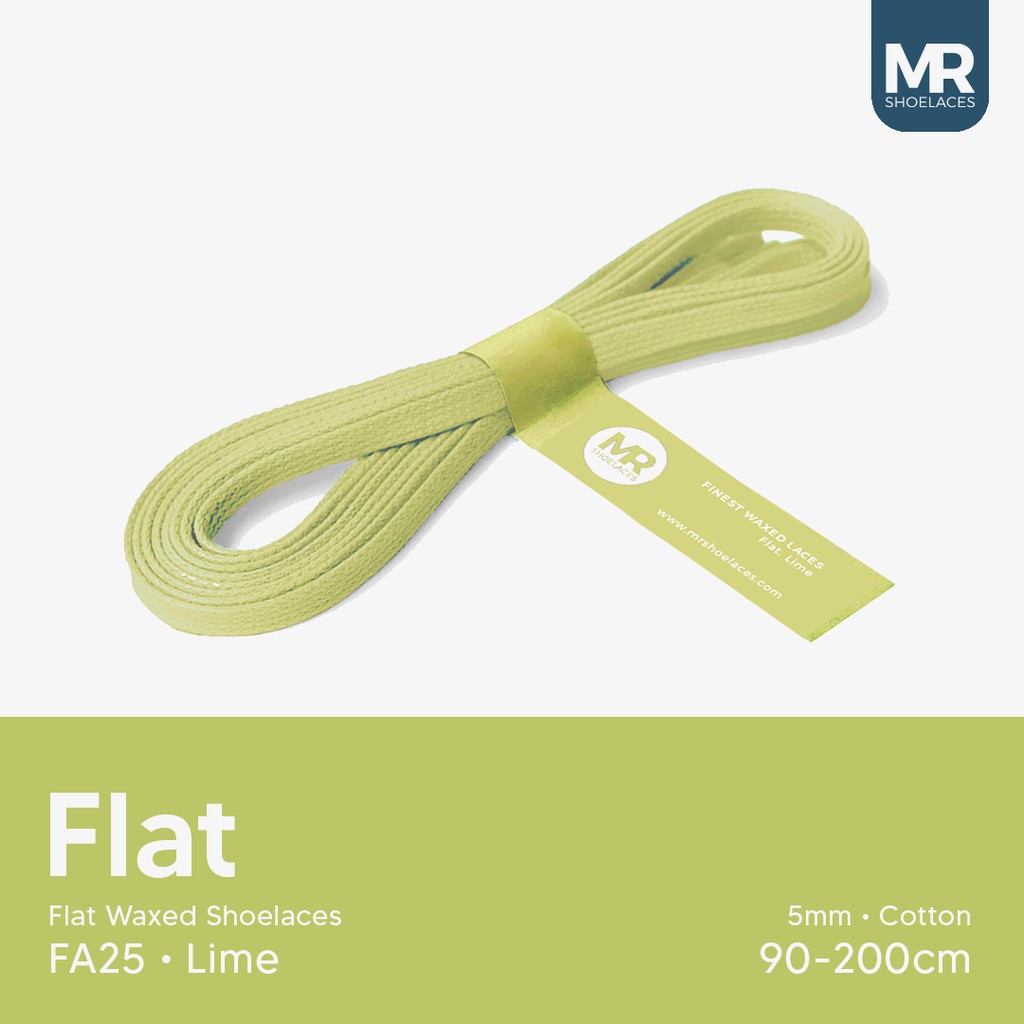 MR Shoelaces FA25 Lime - Tali Sepatu Lilin 5mm Gepeng Flat Pipih (Waxed Laces) 90cm 100cm 120cm 150cm 200cm - Premium Shoelace