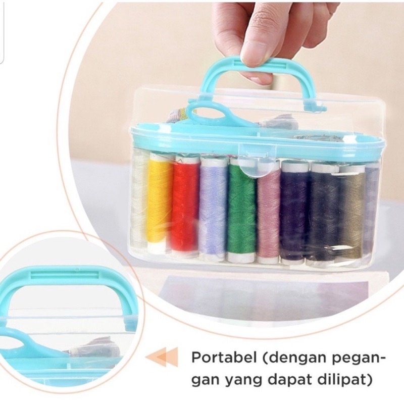 Peralatan Jahit Set Lengkap Box Benang Jarum Gunting Meteran Sewing Box Traveling Kits